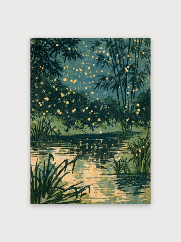 Bamboo Fireflies Night Pond - Digital Download