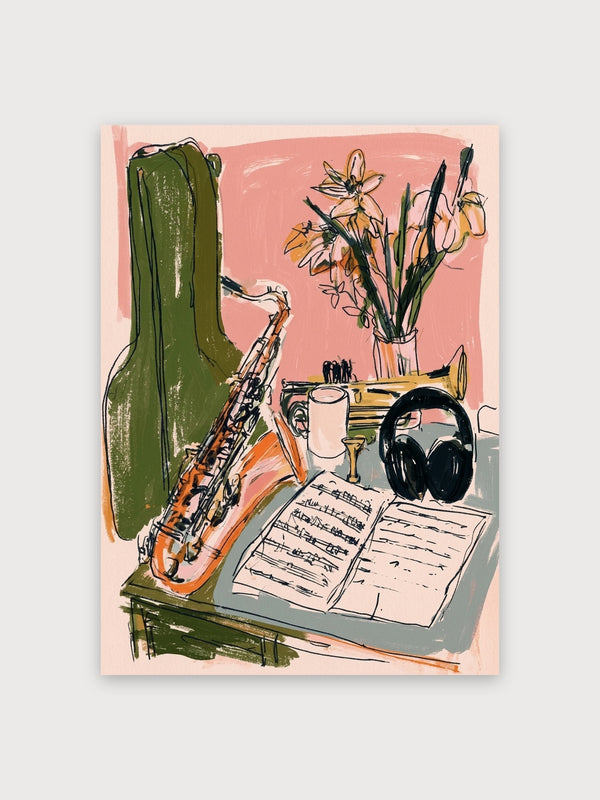 Music Studio Still Life Sketch - Digital Download