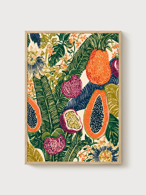 Tropical Fruit Botanical Print poster in oak frame