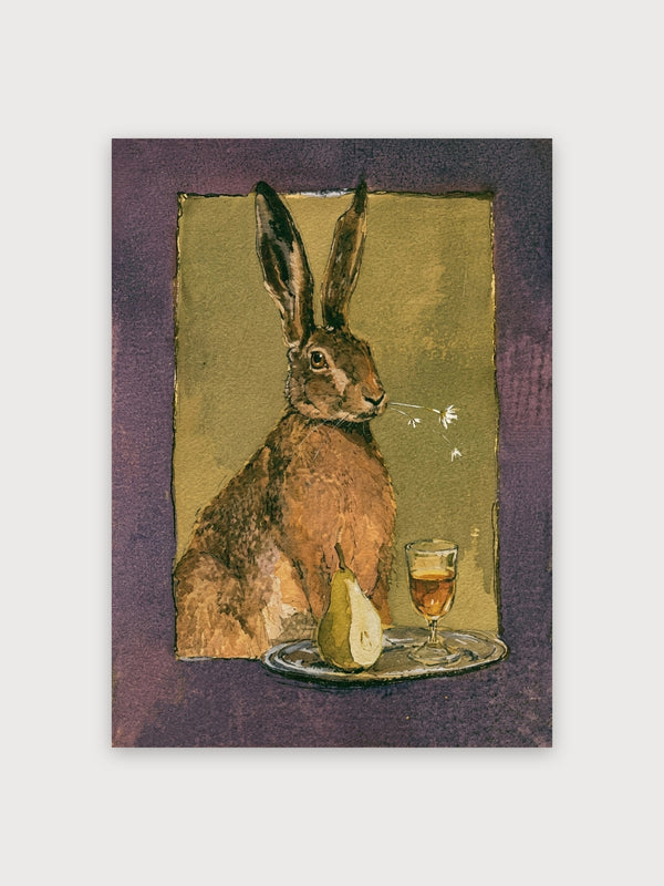 Watercolor Rabbit Wine And Pear - Digital Download