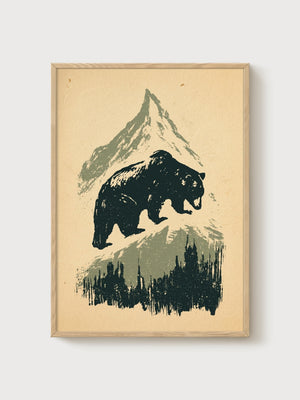 Bear Wall Art poster in oak frame