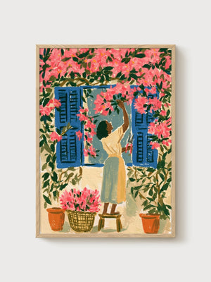 Bougainvillea Window Poster poster in oak frame