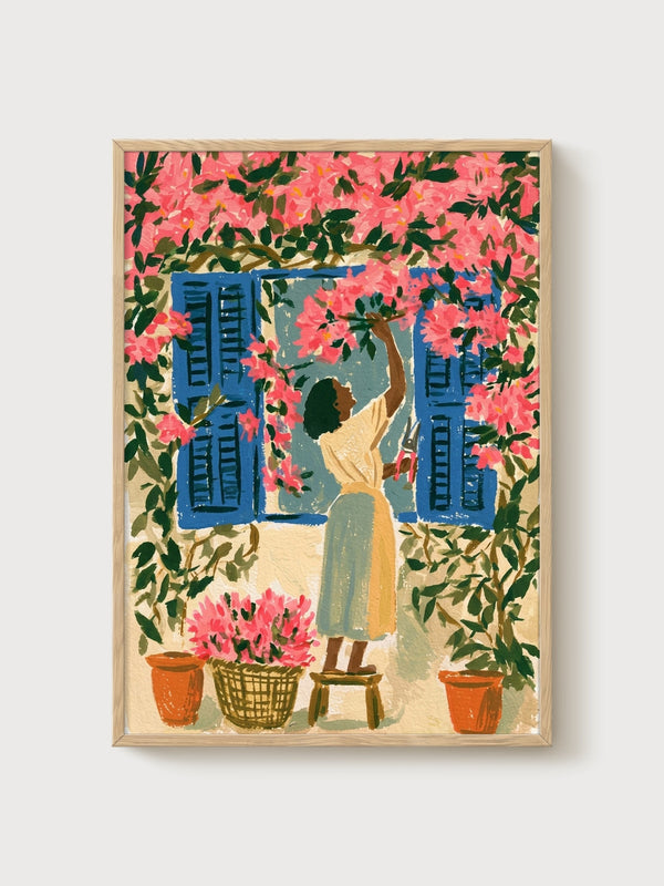 Bougainvillea Window Poster poster in oak frame