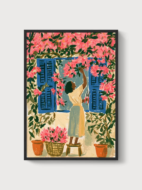 Bougainvillea Window Poster poster in black frame