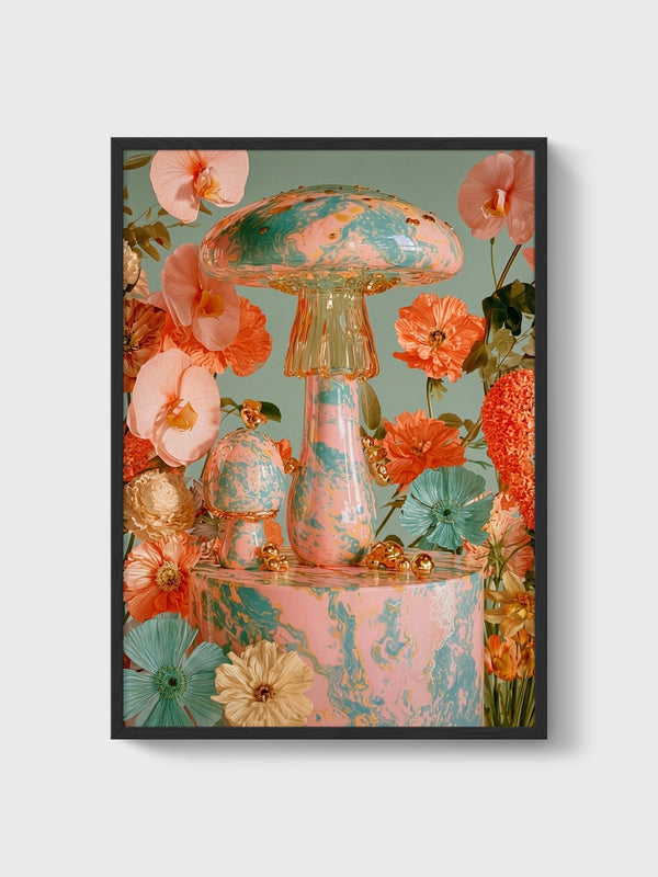 Mushroom Wall Art poster in black frame