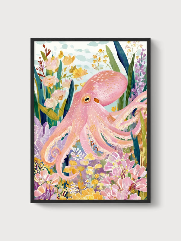 Octopus Wall Art poster in black frame