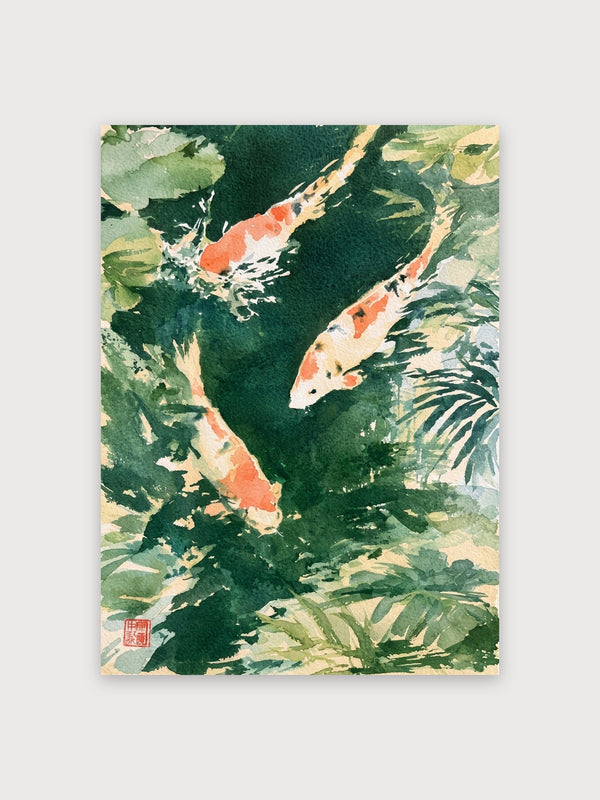 Koi Fish Watercolor Garden - Digital Download