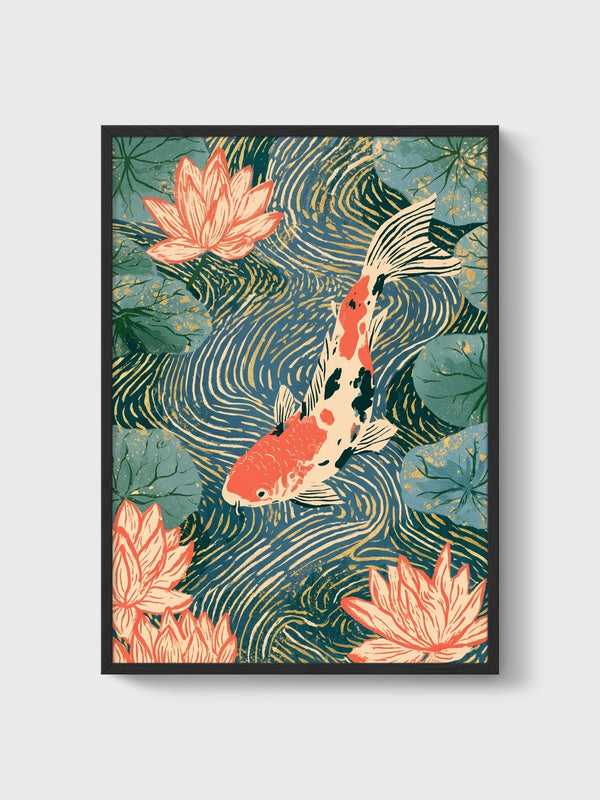 Koi Fish Wall Art poster in black frame