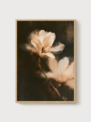 Magnolia Watercolor Painting poster in oak frame