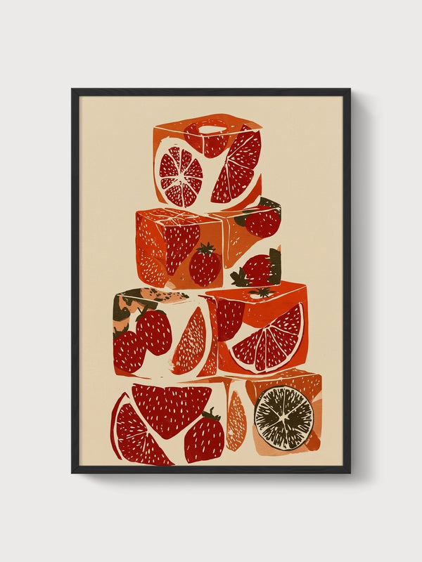Strawberry Fruit Print poster in black frame