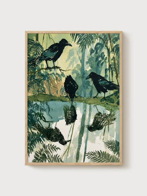 Vintage Bird Print poster in oak frame