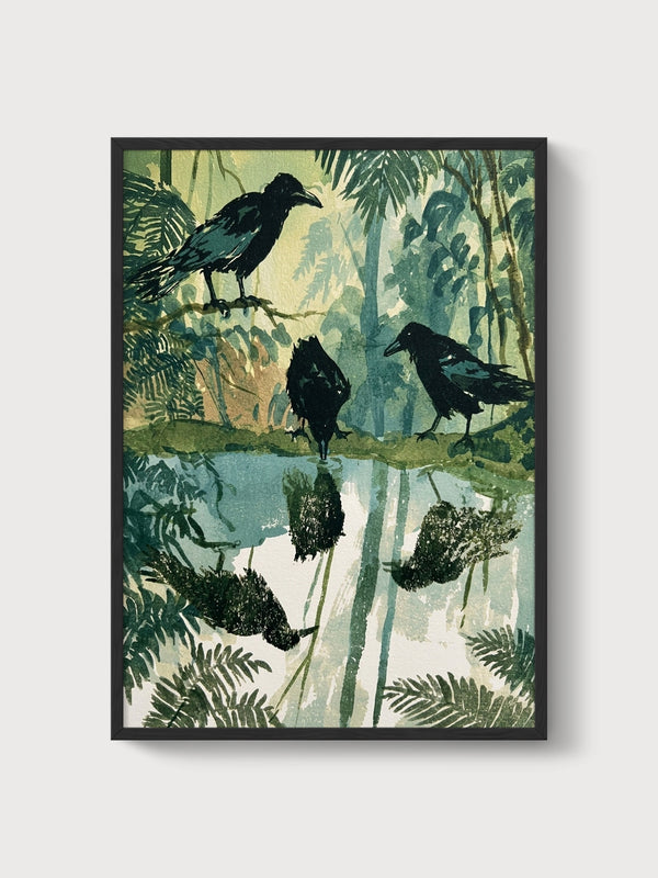 Vintage Bird Print poster in black frame