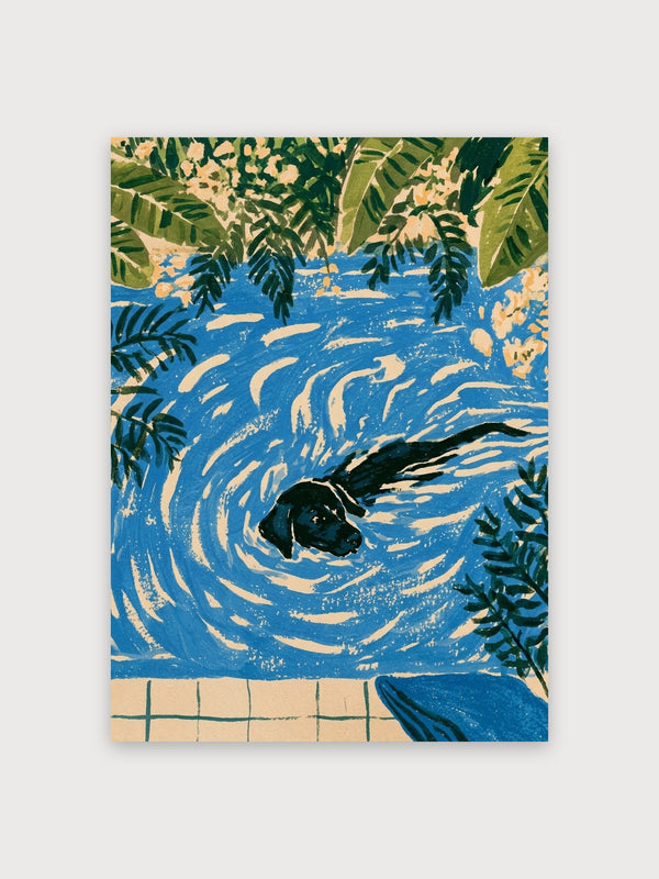 Vintage Dog Swimming Pool Ferns - Digital Download