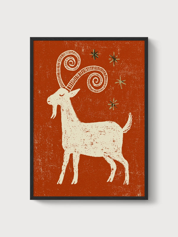 Folk Art Goat Print poster in black frame