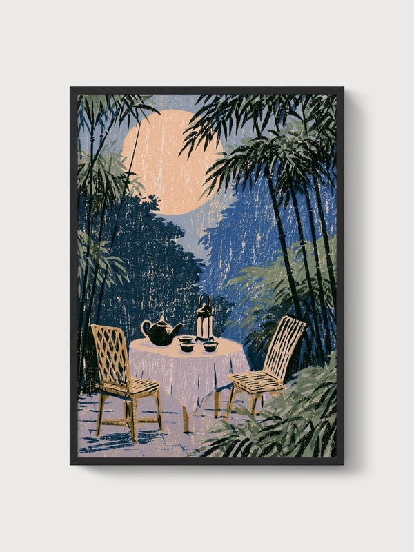 Bamboo Moon Tea Ceremony Print poster in black frame