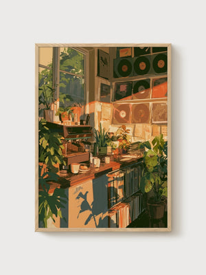 Cozy Coffee Bar Poster poster in oak frame