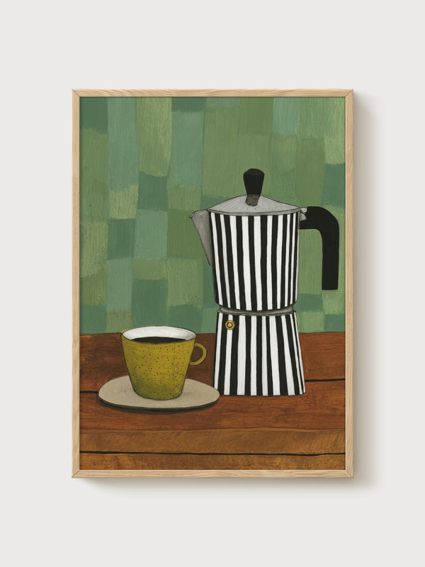 Mid Century Coffee Poster poster in oak frame