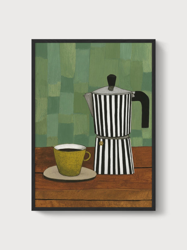 Mid Century Coffee Poster poster in black frame
