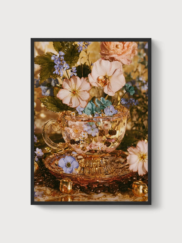 Cottagecore Floral Still Life Print poster in black frame