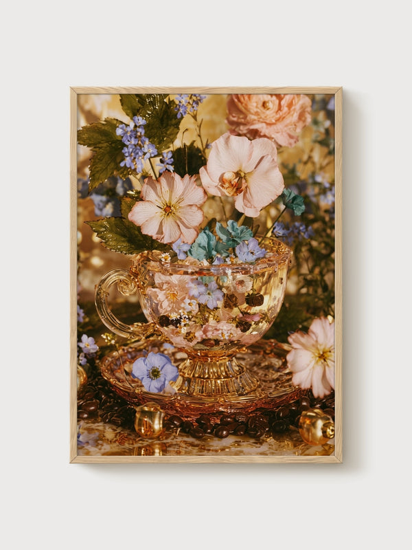 Cottagecore Floral Still Life Print poster in oak frame