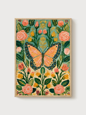Monarch Butterfly Print poster in oak frame