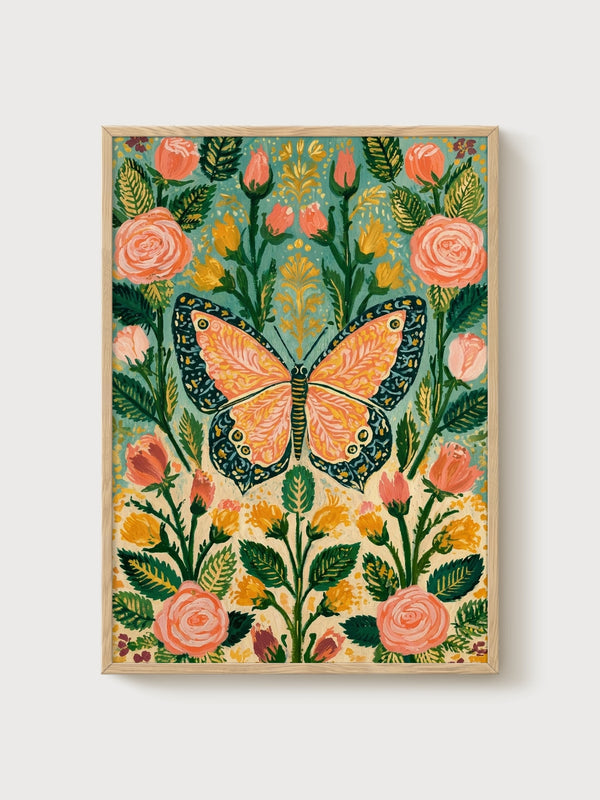 Monarch Butterfly Print poster in oak frame