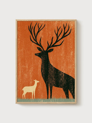 Deer Wall Art poster in oak frame