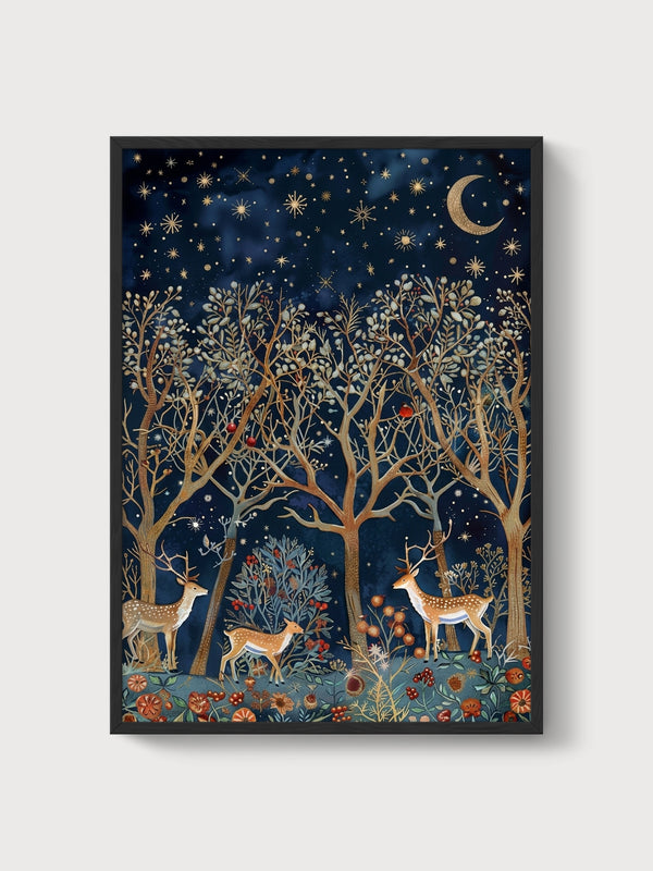 Deer Forest Wall Art poster in black frame