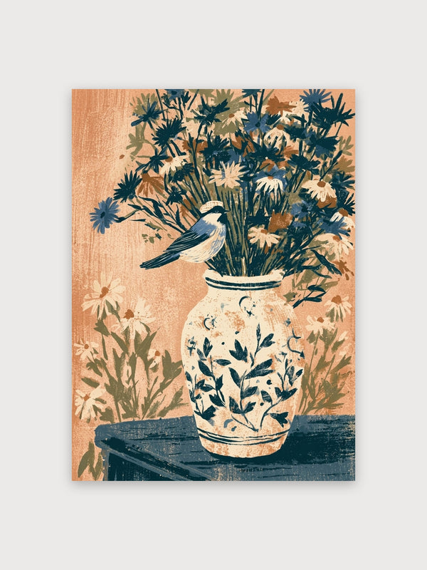 Japandi Bird Flowers Vase - Digital Download