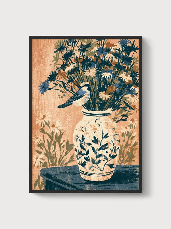 Bird Art Print poster in black frame