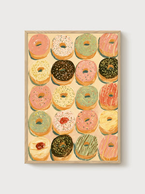 Donuts Wall Art poster in oak frame