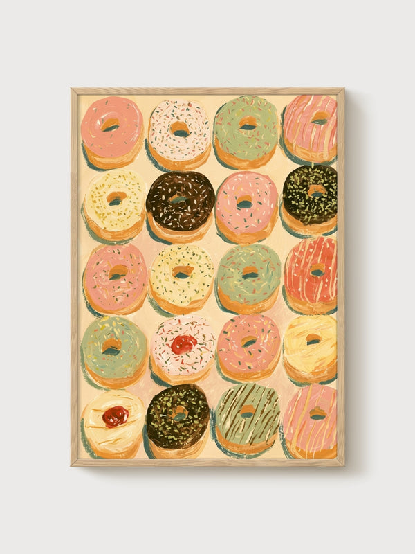 Donuts Wall Art poster in oak frame