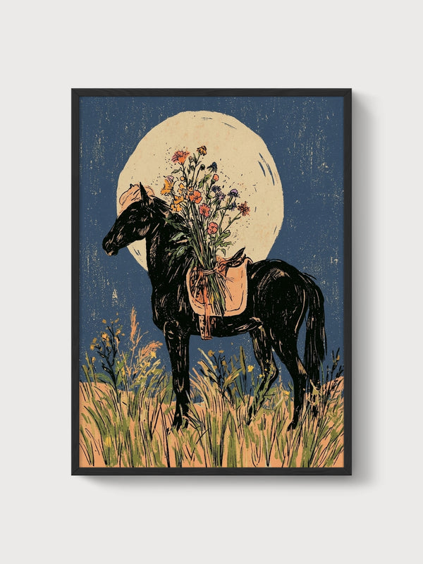 Vintage Horse Art poster in black frame