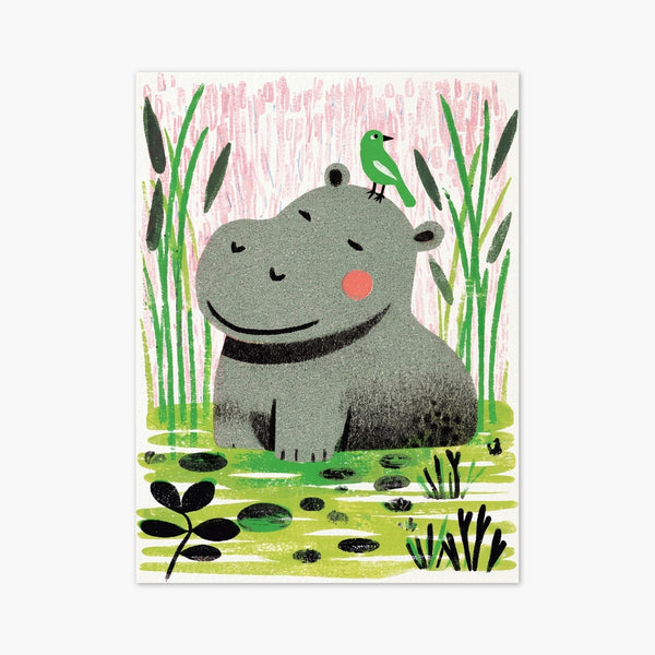 Hippo and Bird Marsh Painting art print