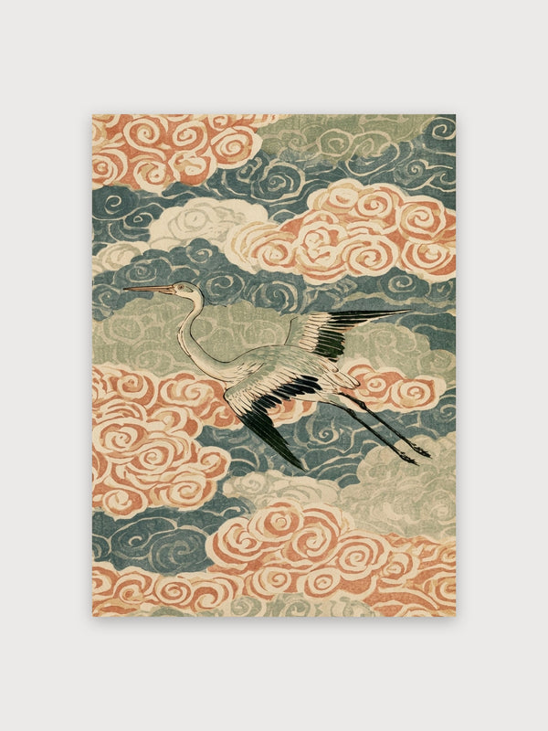 Crane Among Clouds Japanese Woodblock - Digital Download