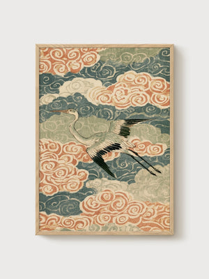 Crane Art Print poster in oak frame