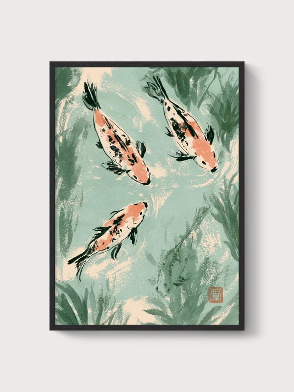 Koi Fish Wall Art poster in black frame