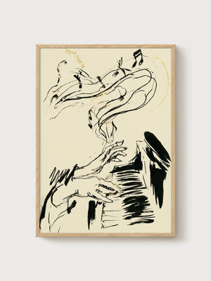 Pianist Hands Line Art Print poster in oak frame