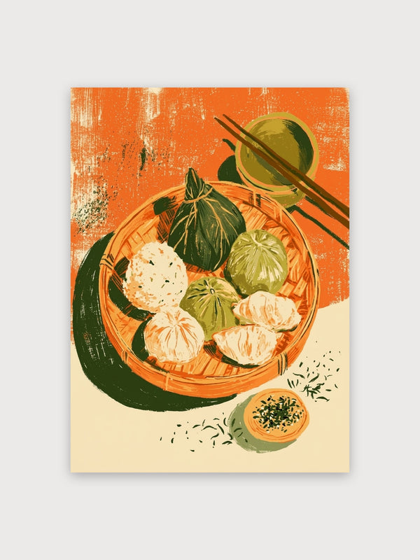 Retro Dumpling Bowl Kitchen Art - Digital Download