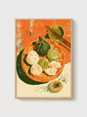 Dim Sum Dumpling Print poster in oak frame