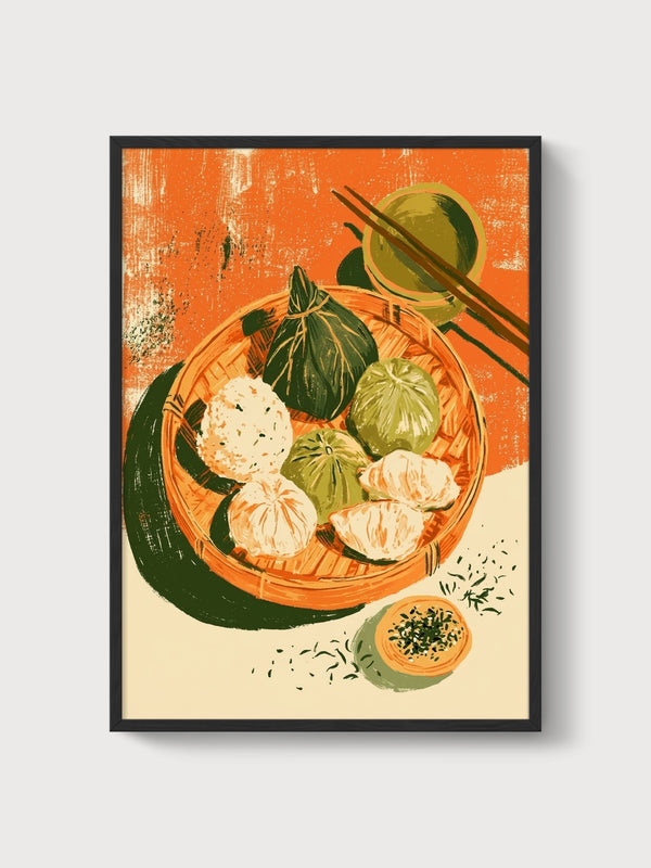 Dim Sum Dumpling Print poster in black frame