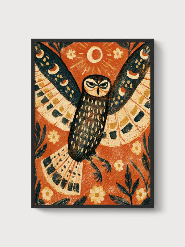 Owl Wall Art poster in black frame