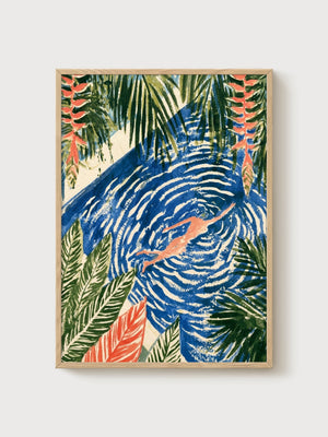 Art Nouveau Swimmer Print poster in oak frame