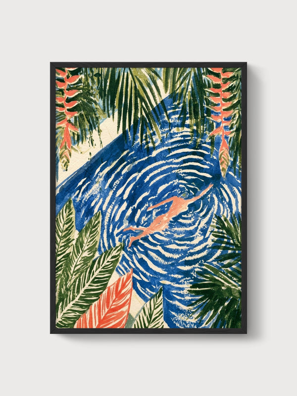 Art Nouveau Swimmer Print poster in black frame