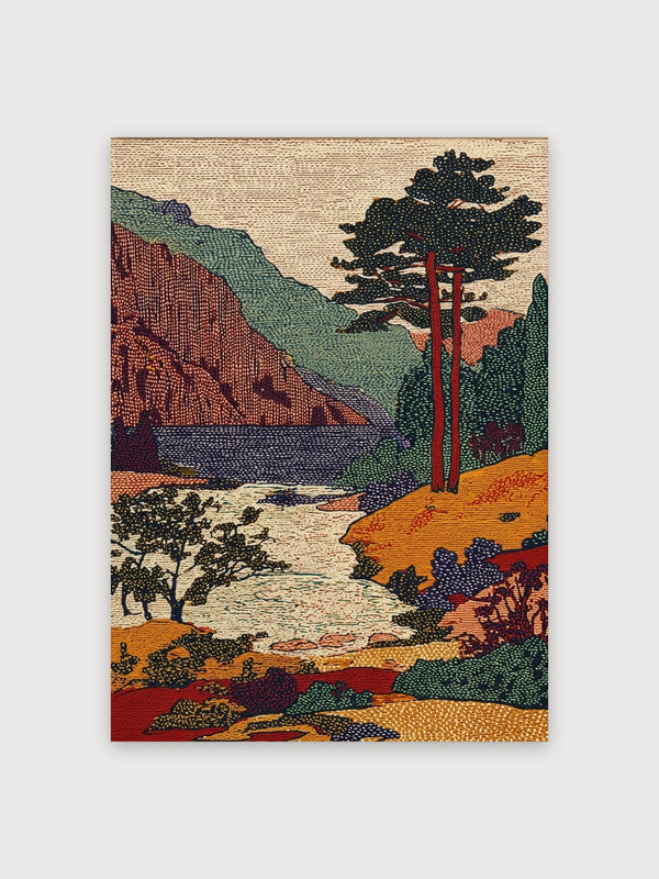 Vintage Mountain Lake Landscape Print - Digital Download
