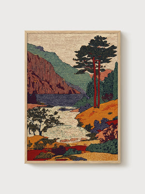 Vintage Landscape Wall Art poster in oak frame