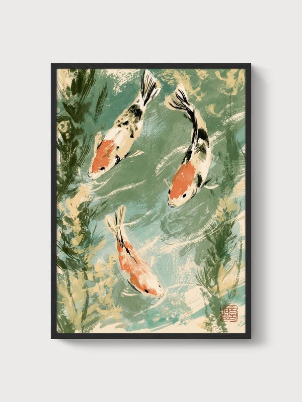 Koi Fish Wall Art poster in black frame