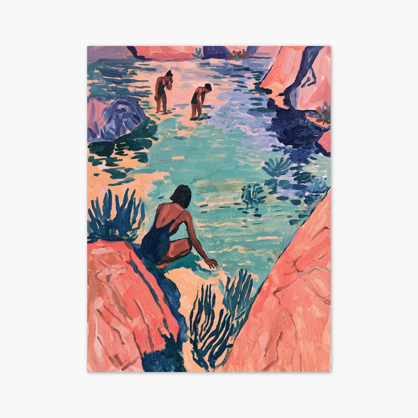 Coastal Canyon Bathers Watercolor Painting art print