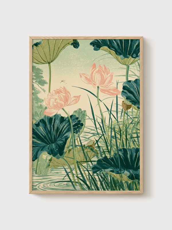 Lotus Flower Poster poster in oak frame