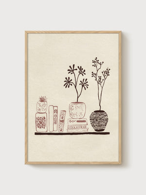 Bookshelf Still Life Print poster in oak frame